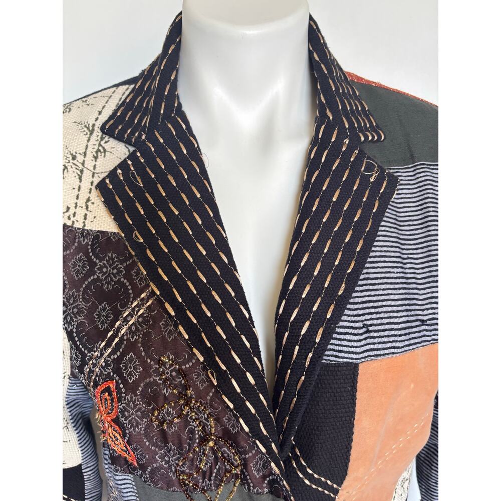 Indigo Moon Patchwork Mixed Media Blazer Size M H… - image 4